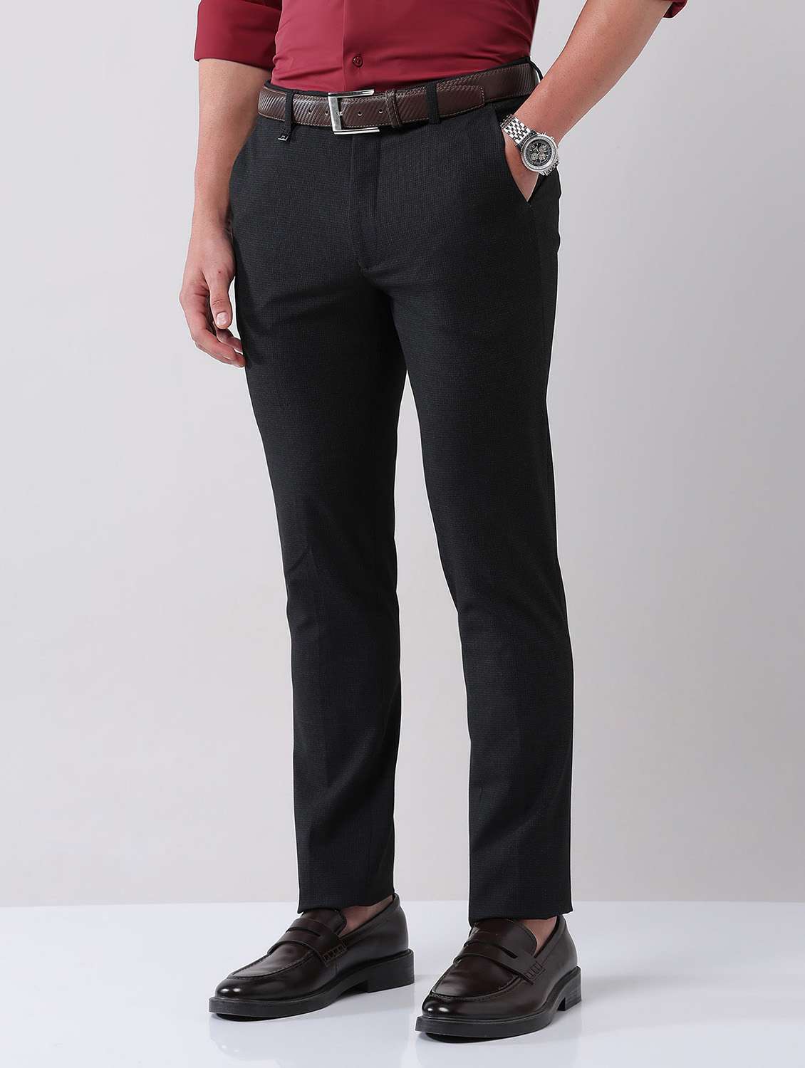 men solid mid rise formal trouser - 21998374 -  Standard Image - 2