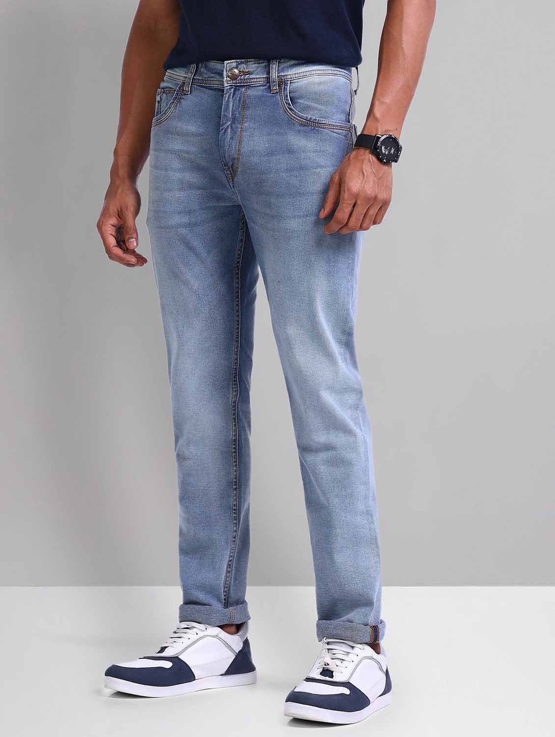 men washed mid rise slim fit jeans