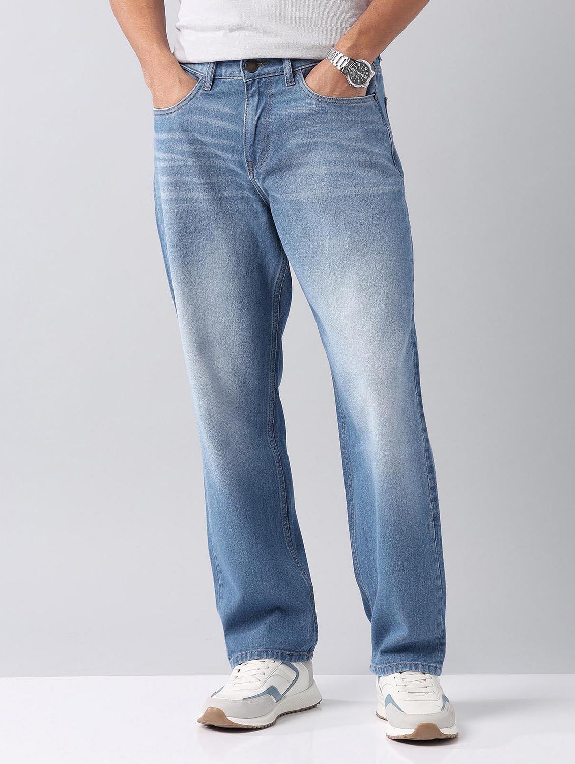 men washed mid rise baggy jeans