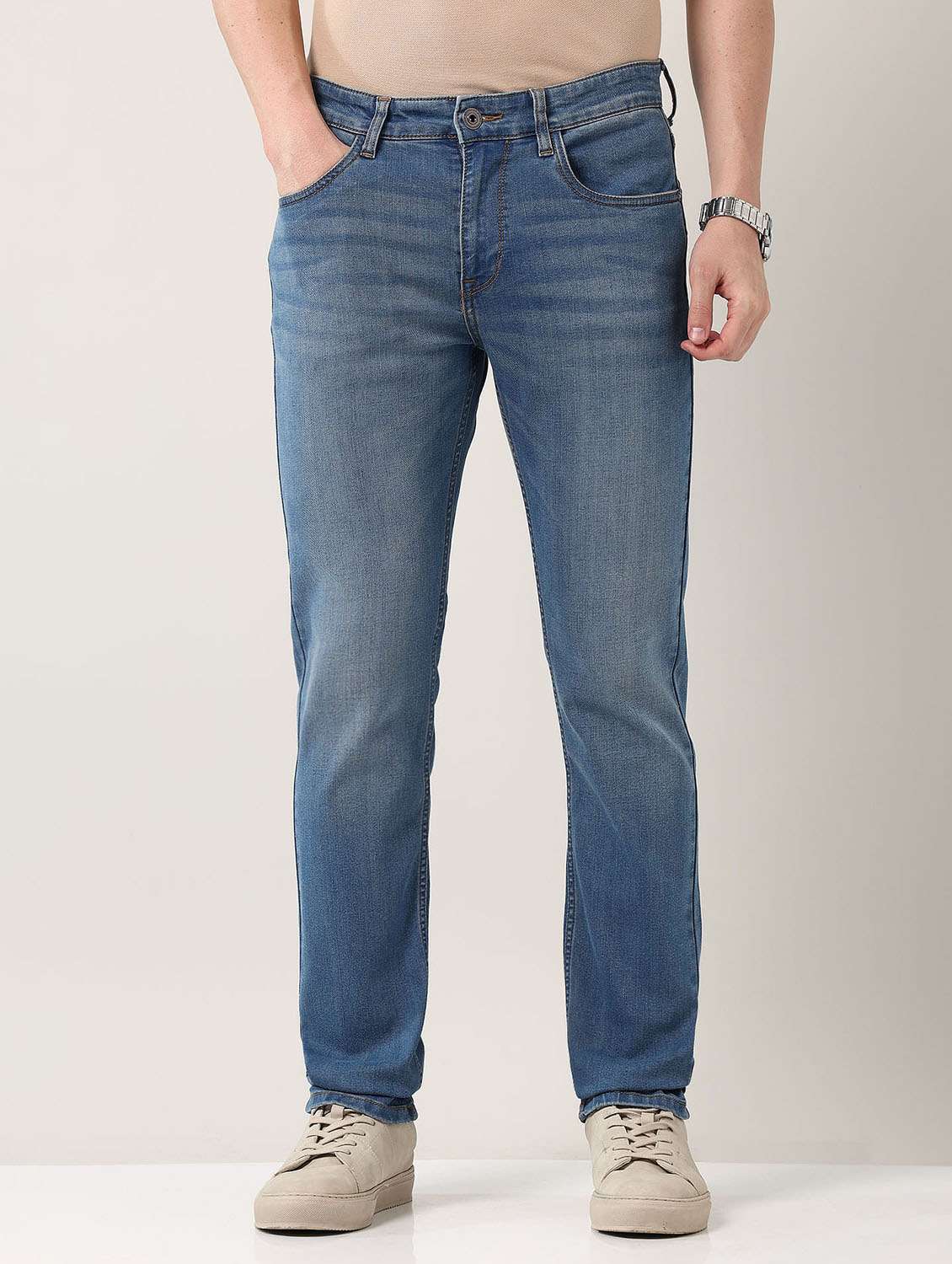 men washed mid rise slim fit jeans