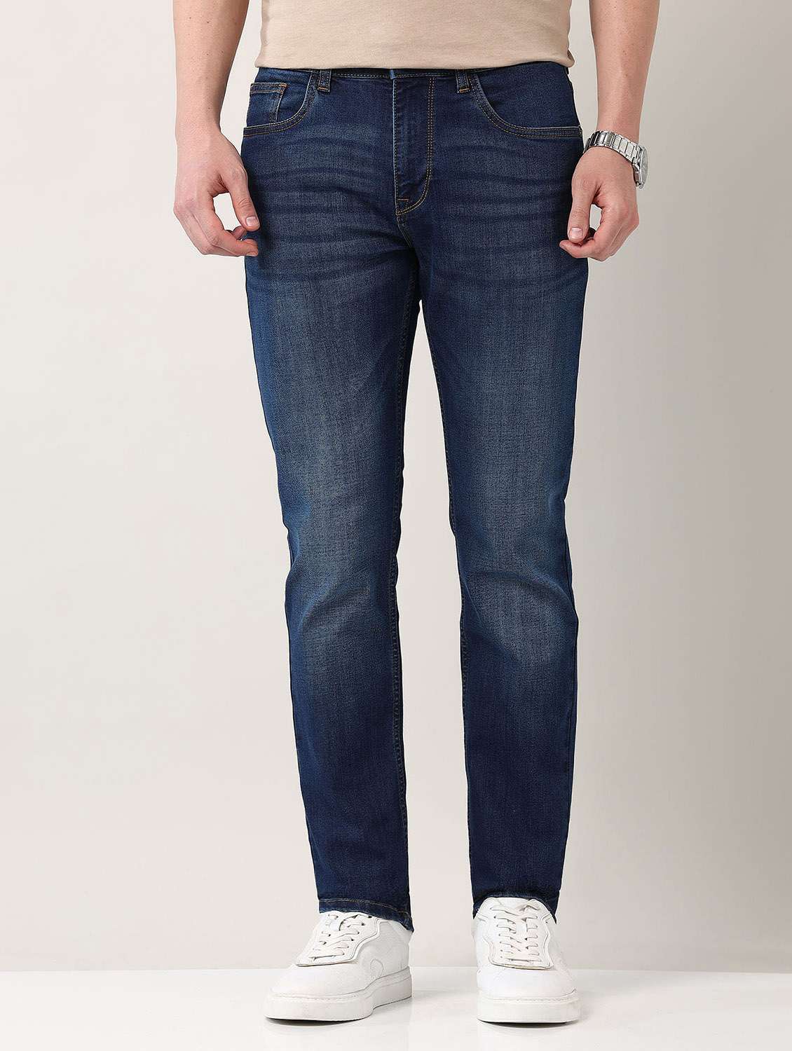 men washed mid rise slim fit jeans - 21998396 - Standard Image - 2