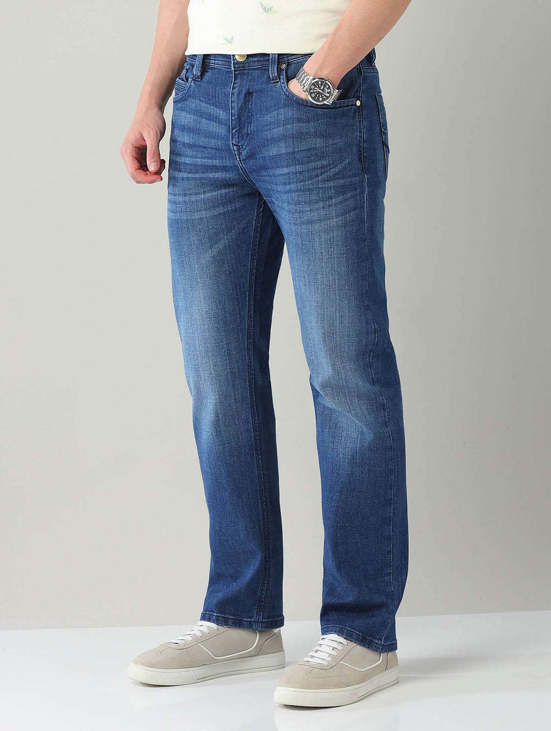 men washed mid rise straight fit jeans - 21998407 -  Standard Image - 2