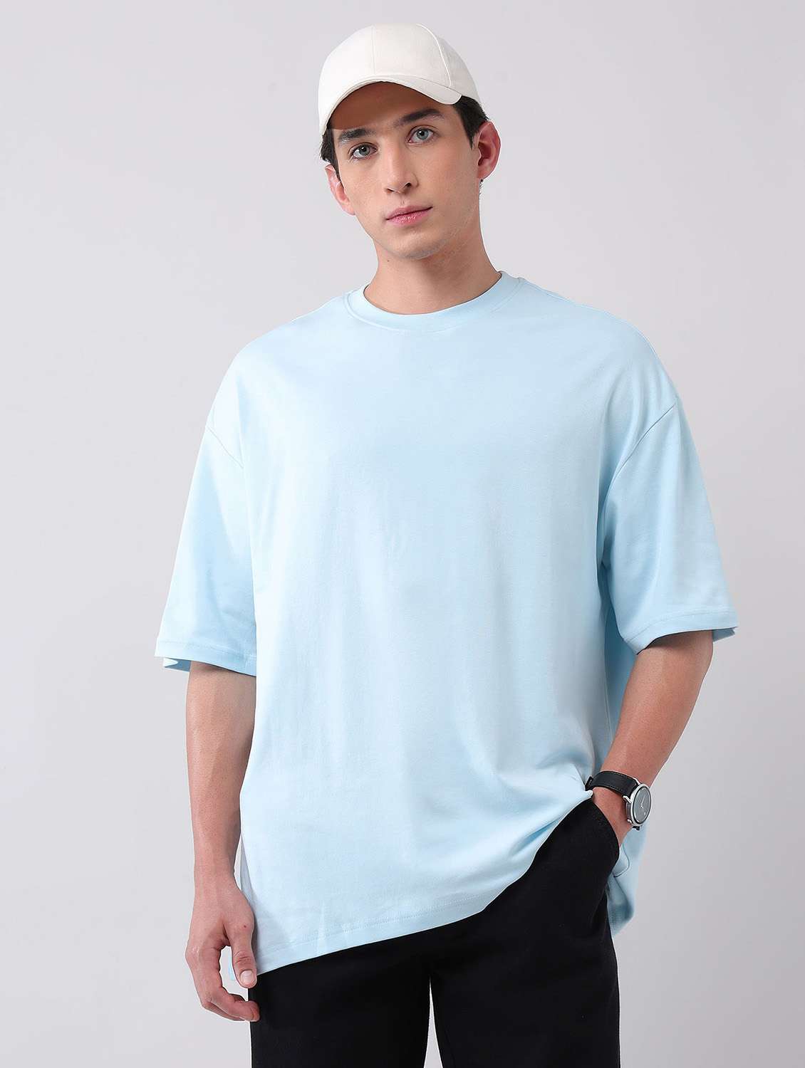 men solid round neck oversized t-shirt