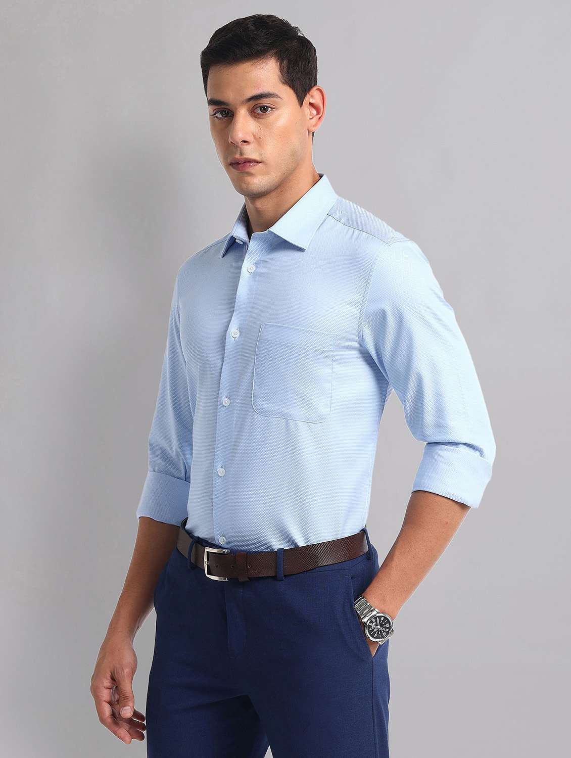 men solid long sleeve slim fit formal shirt - 21998437 -  Standard Image - 2