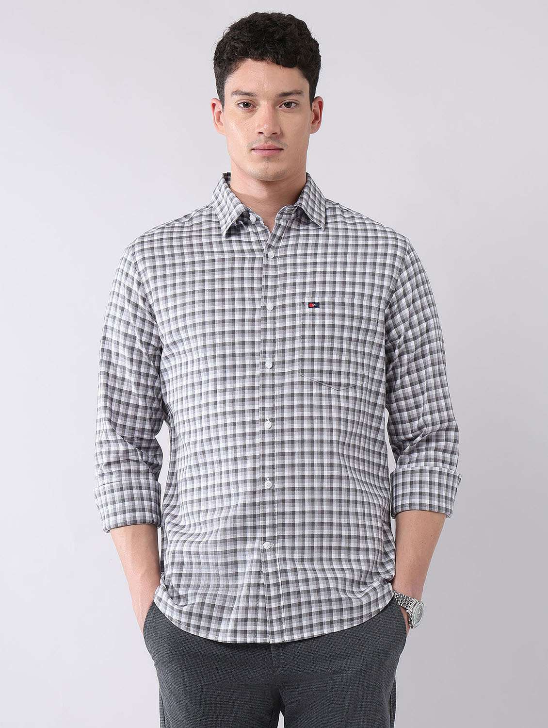 men checkered long sleeve regular fit casual shirt