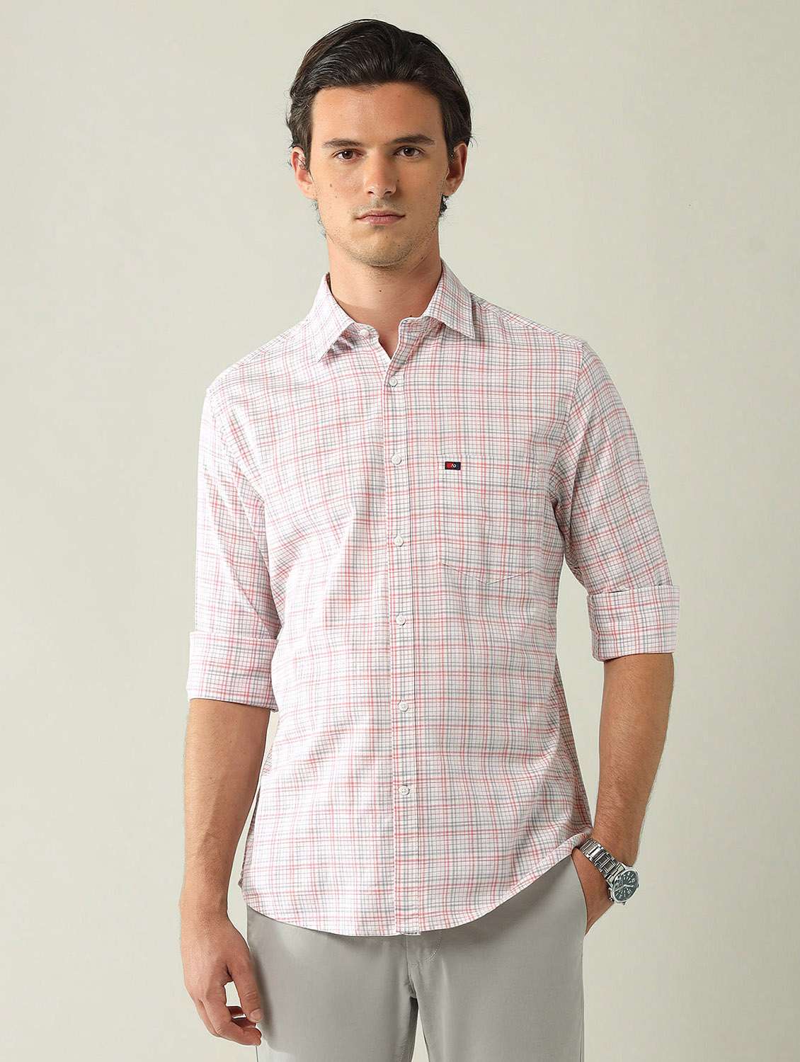 men checkered long sleeve regular fit casual shirt