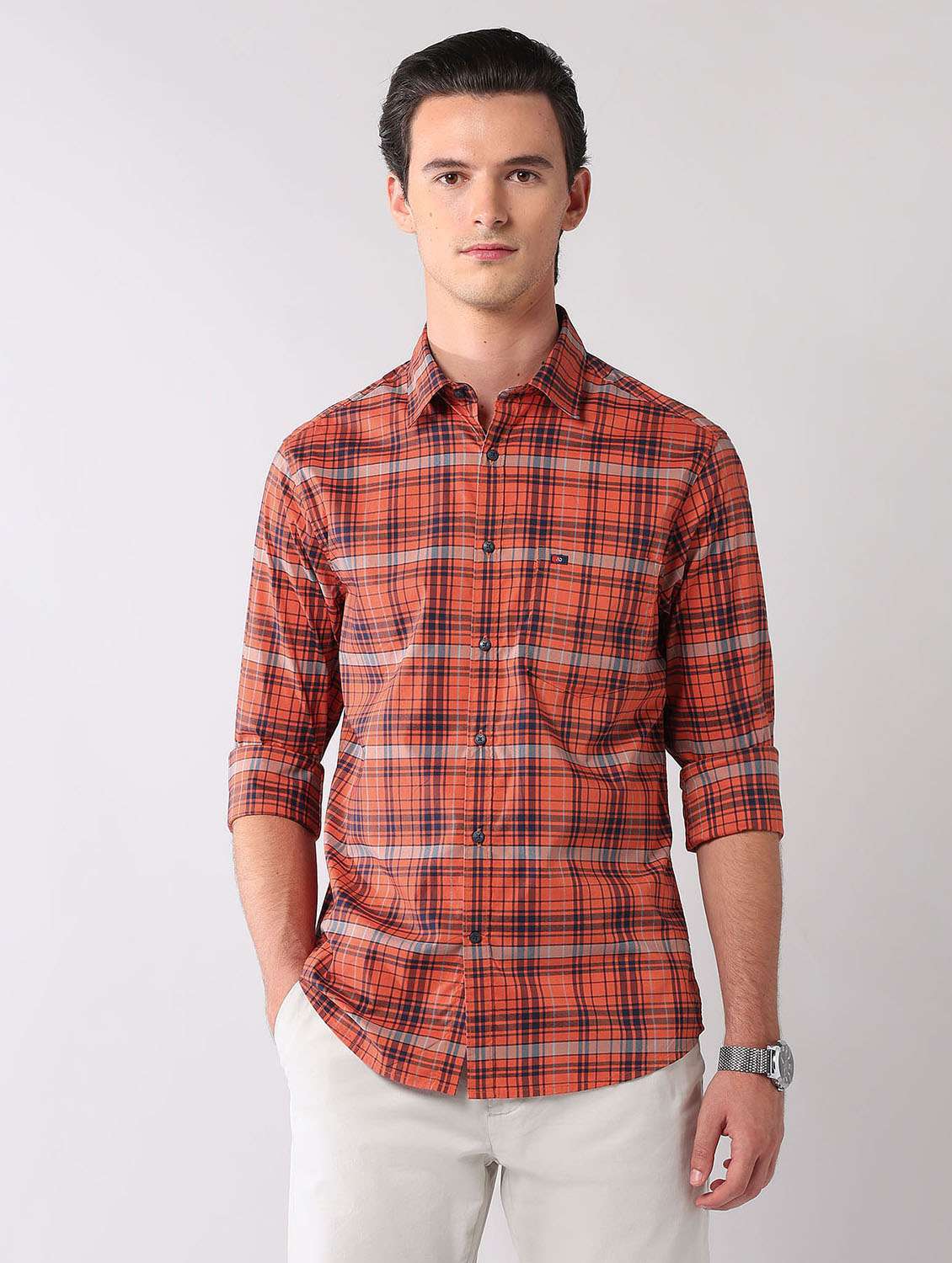 men checkered long sleeve regular fit casual shirt