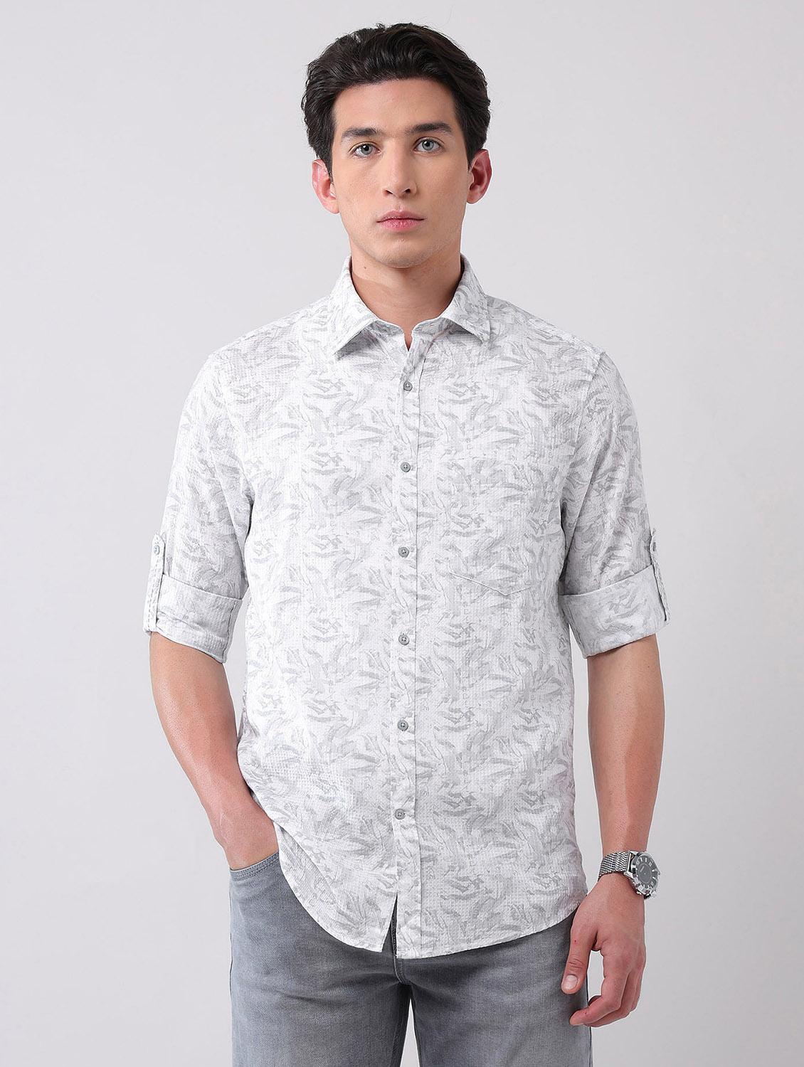 men printed long sleeve regular fit casual shirt