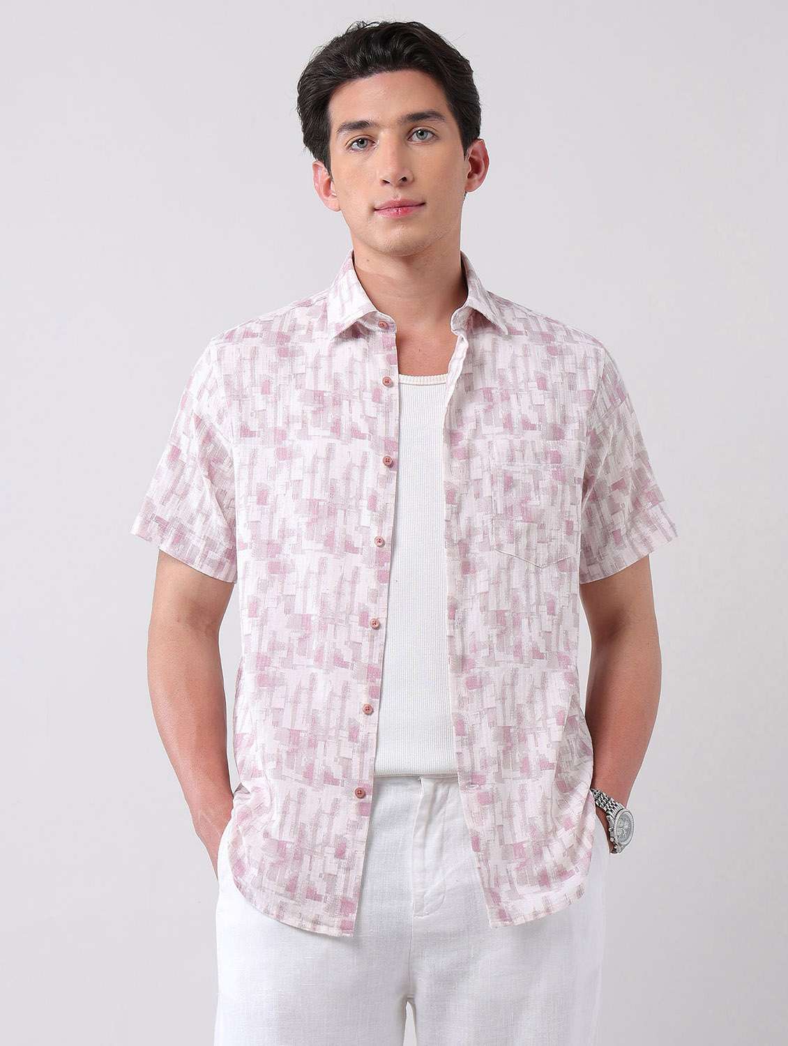 men printed short sleeve regular fit casual shirt - 21998501 -  Standard Image - 2