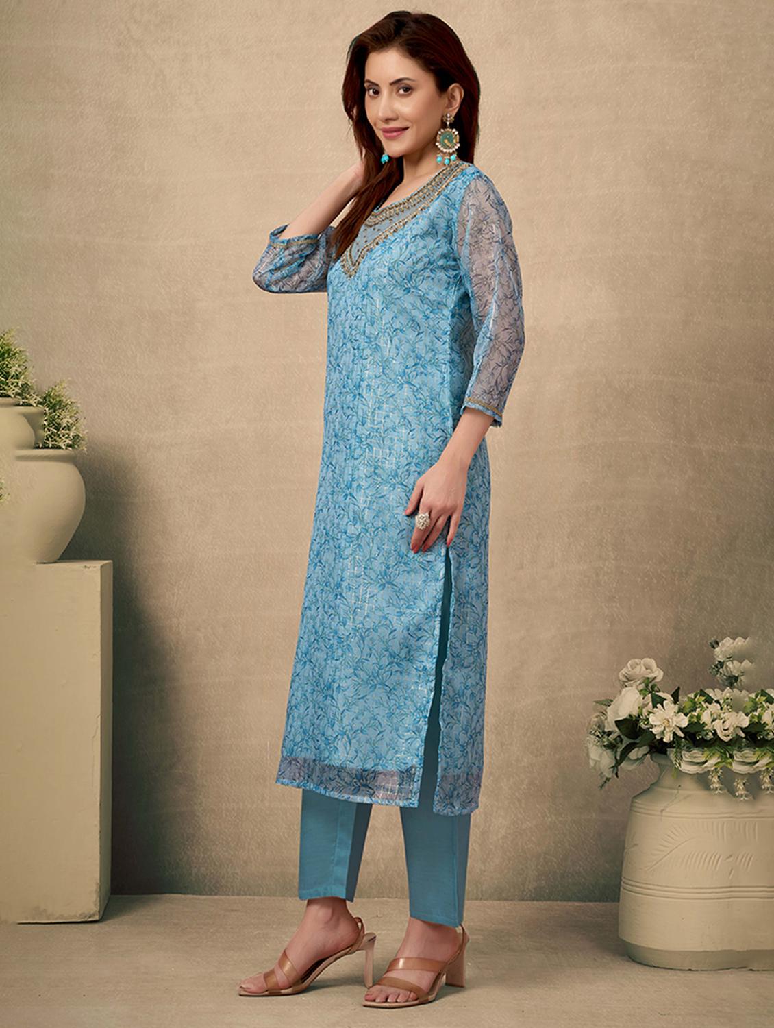 women printed three quarter sleeve kurta pant with dupatta set - 21998551 - Standard Image - 2