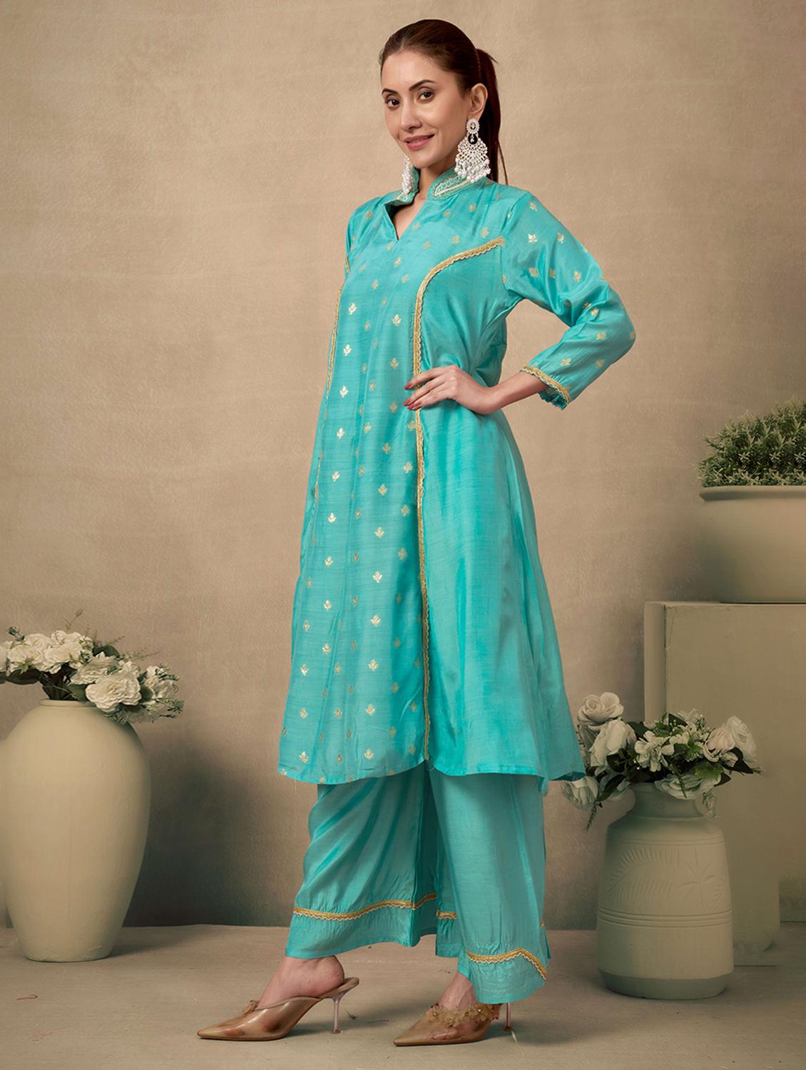 women self design three quarter sleeve kurta palazzo set - 21998562 - Standard Image - 2