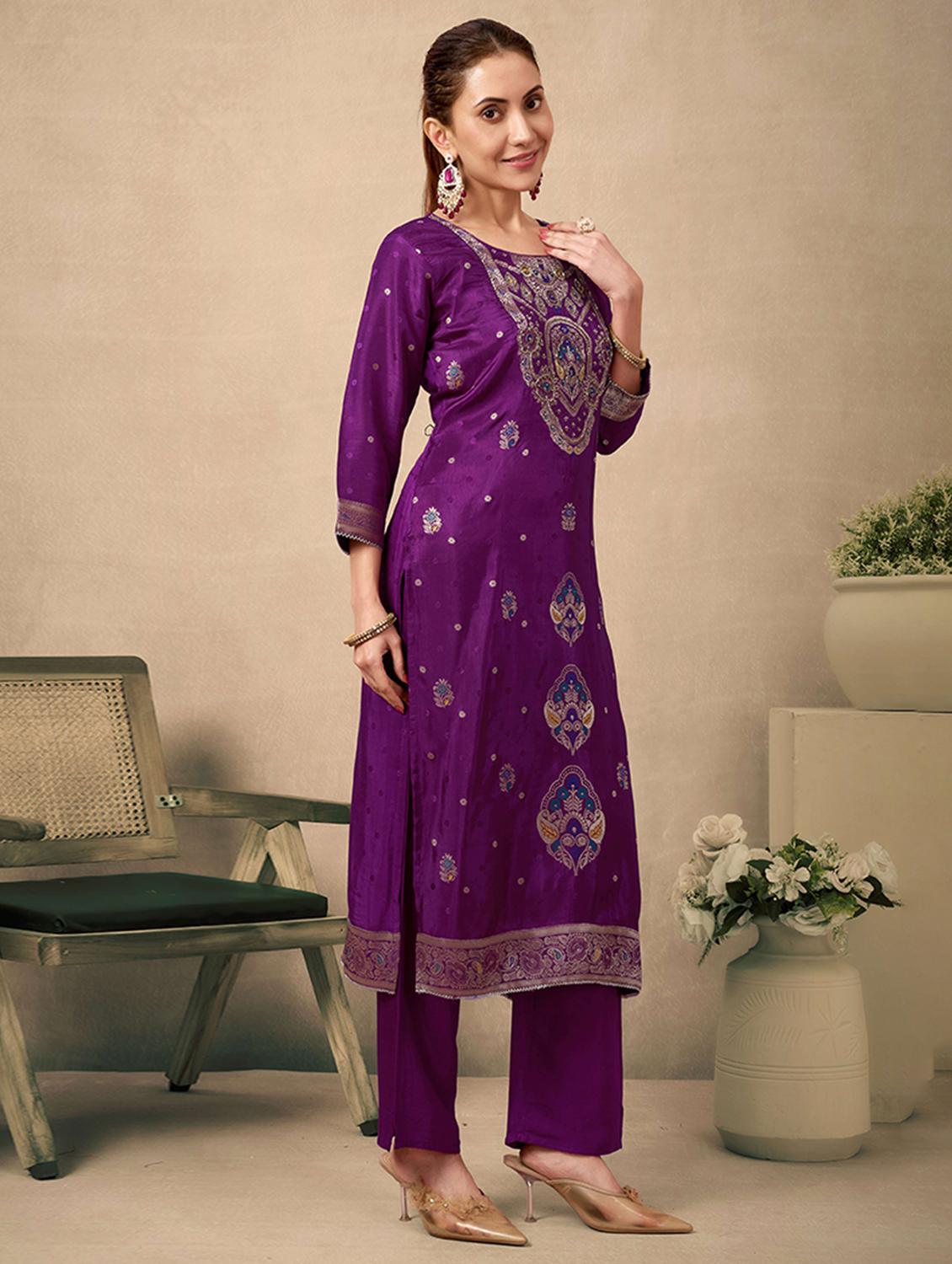 women self design three quarter sleeve kurta pant with dupatta set - 21998563 - Standard Image - 2