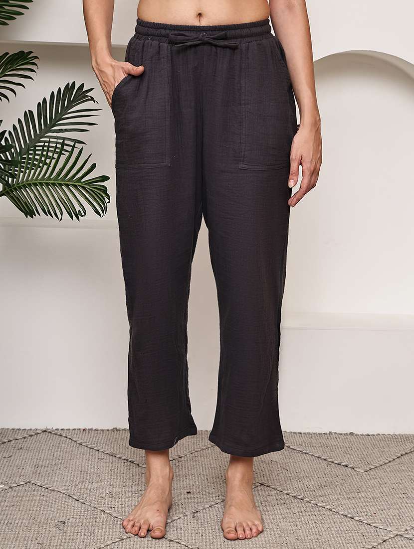 women solid mid rise loungewear pajama