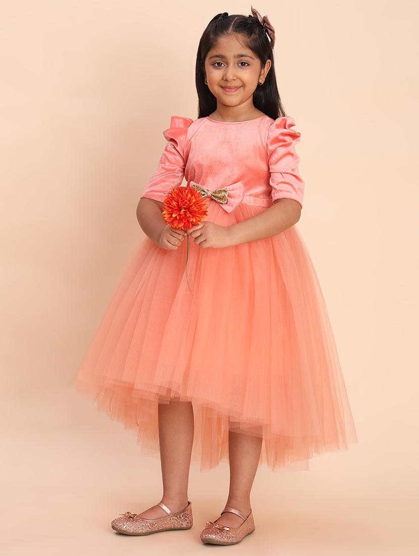 girls solid puff sleeve high low dress - 21998622 - Standard Image - 2