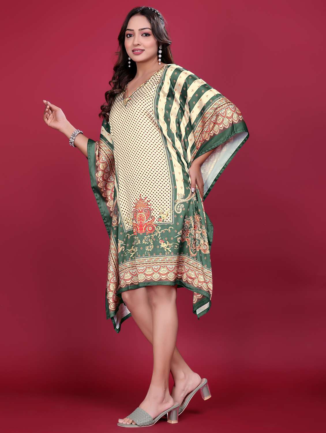 women printed kimono sleeve kaftan dress - 21998627 - Standard Image - 2