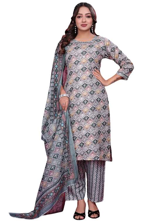 women printed three quarter sleeve kurta pant with dupatta set - 21998643 - Standard Image - 2