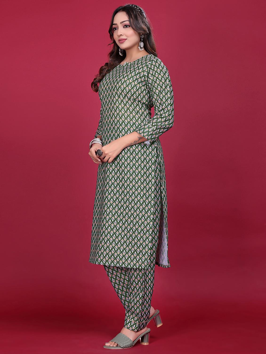 women printed three quarter sleeve kurta pant set - 21998646 - Standard Image - 2