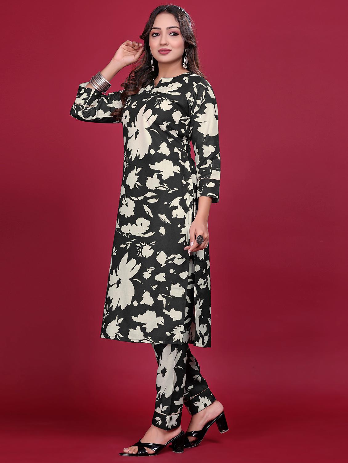 women floral printed three quarter sleeve kurta pant set - 21998647 - Standard Image - 2