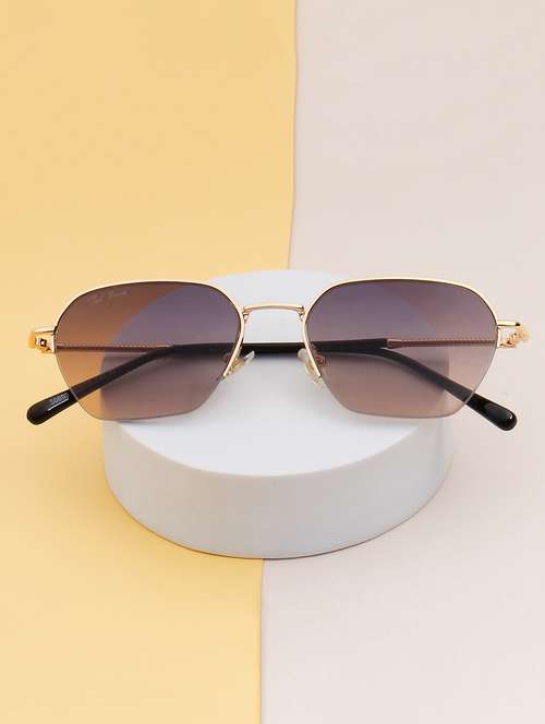 ted smith unisex aesthetic gold-multi square half-rim sunglasses with uv protected lens - 21998718 - Standard Image - 0