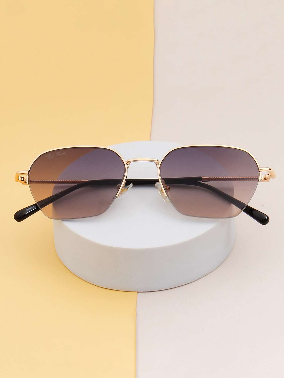 ted smith unisex aesthetic gold-multi square half-rim sunglasses with uv protected lens - 21998718 - Zoom Image - 0