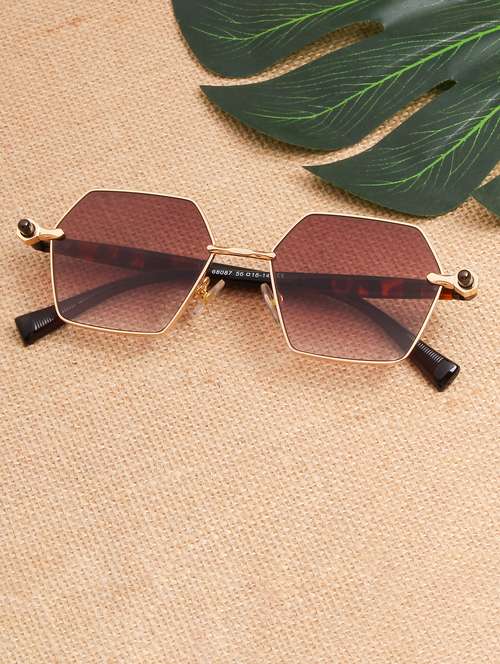 ted smith unisex aesthetic-bold gold-brown hexagon sunglasses with uv protected lens - 21998720 - Standard Image - 0