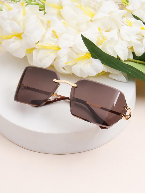 ted smith unisex aesthetic-brat gold-brown rimless sunglasses with uv protected lens - 21998725 - Standard Image - 0