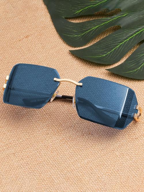ted smith unisex aesthetic-brat gold-blue rimless sunglasses with uv protected lens - 21998726 -  Standard Image - 0