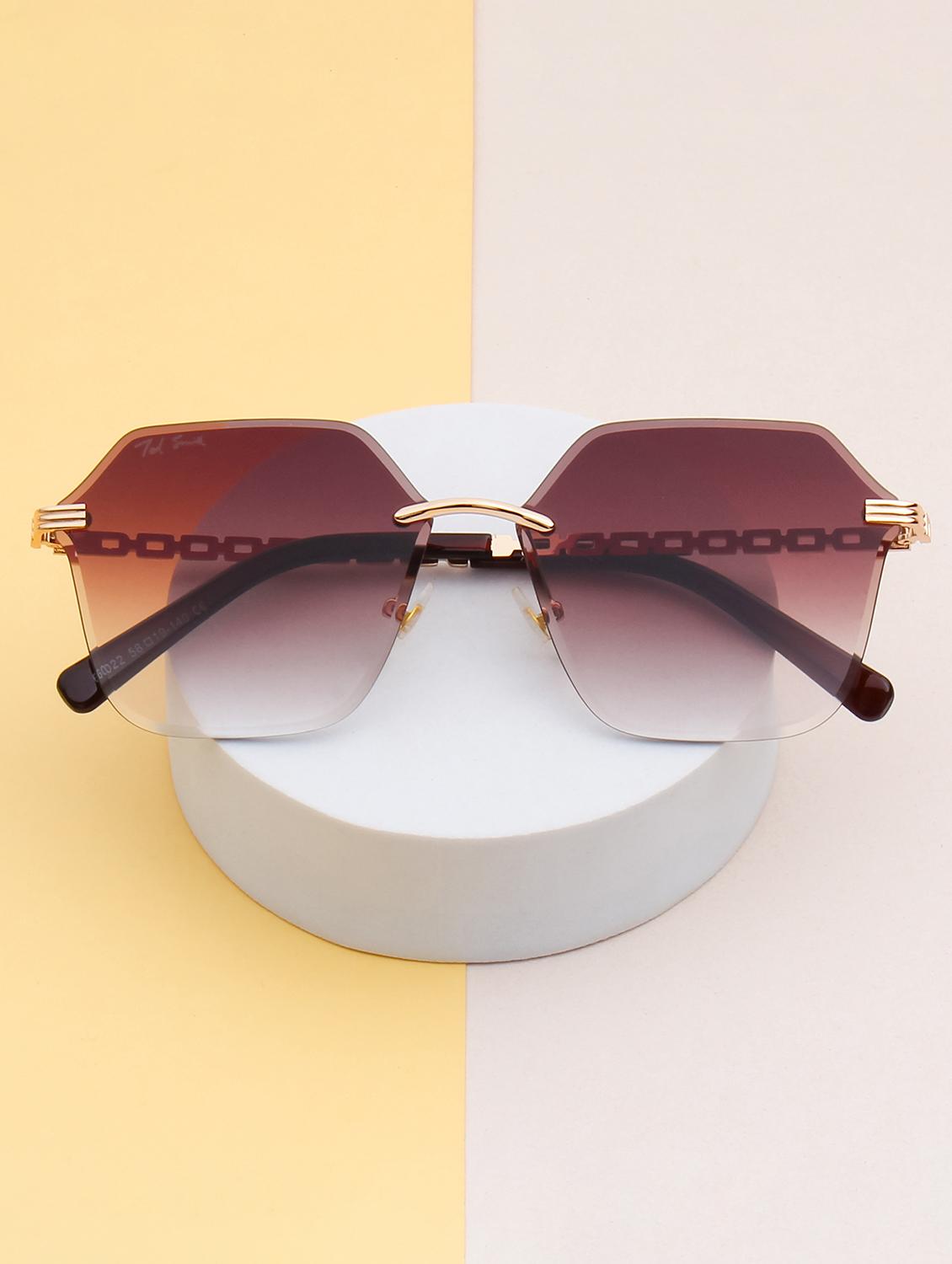 ted smith unisex aesthetic-bold gold-brown rimless sunglasses with uv protected lens - 21998734 - Zoom Image - 0