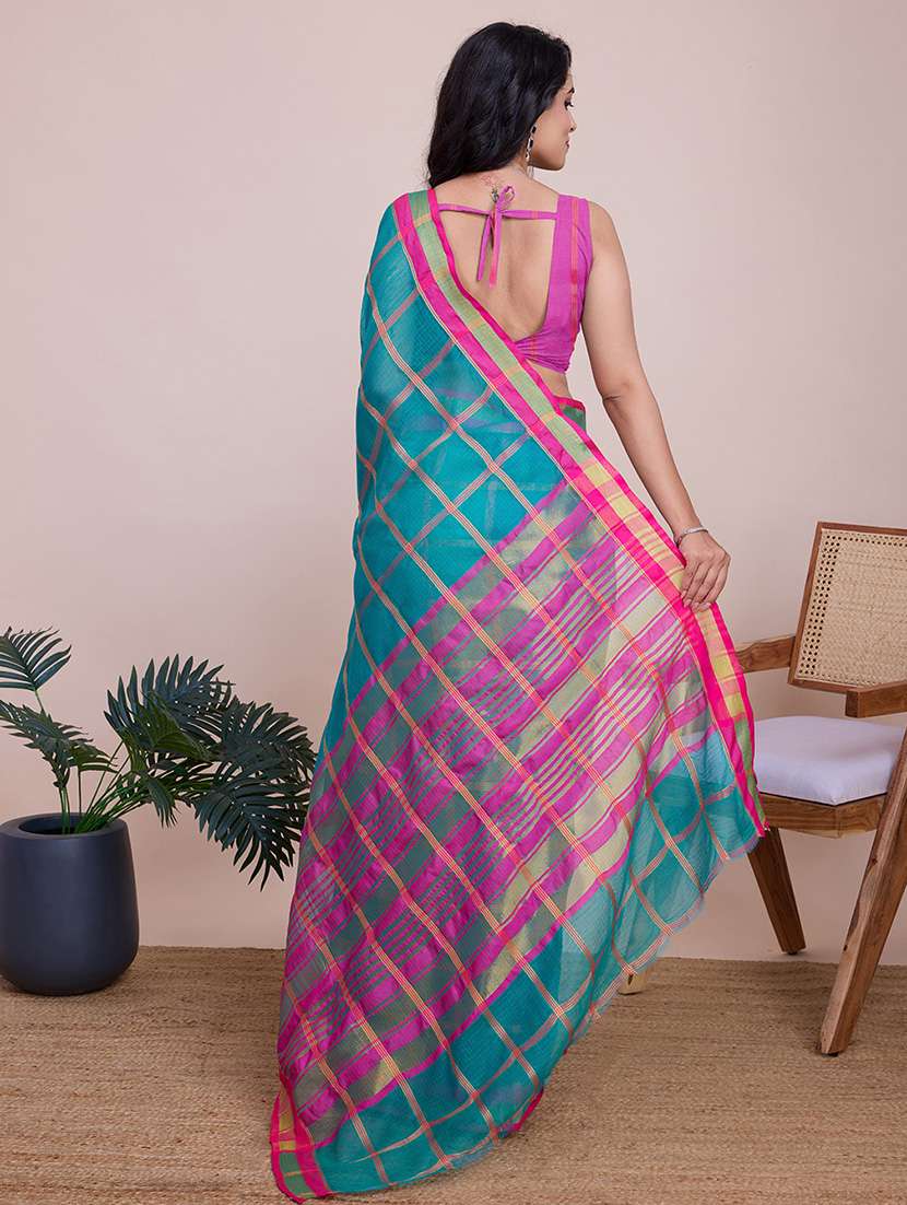 women checkered bordered saree with blouse - 21998781 - Standard Image - 2
