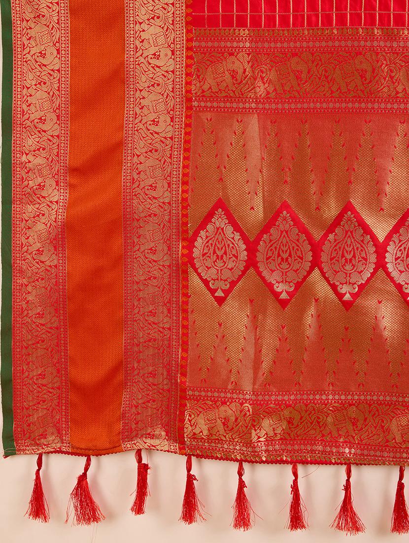women checkered bordered saree with blouse - 21998803 - Standard Image - 2