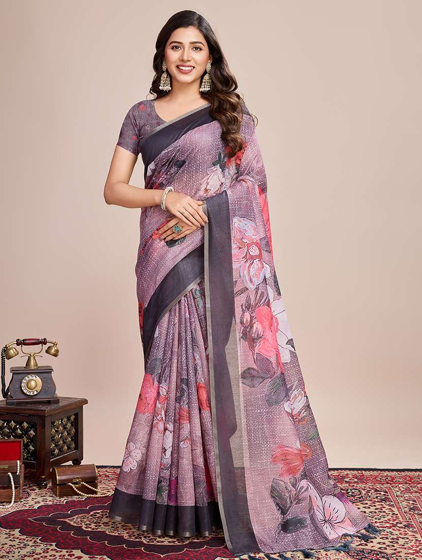 women floral printed saree with blouse