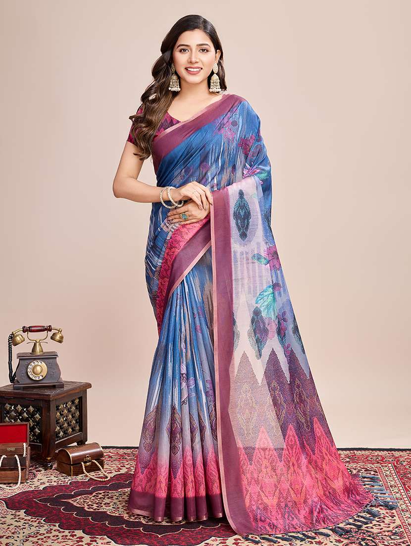 women floral printed casual wear saree with blouse
