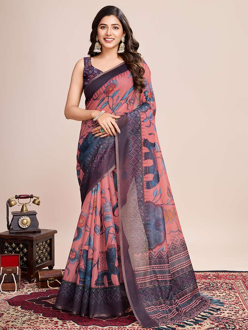 women floral printed casual wear saree with blouse