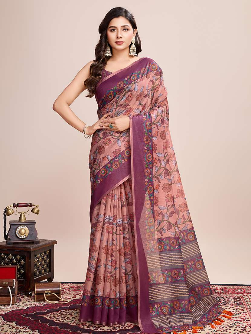 women floral printed casual wear saree with blouse