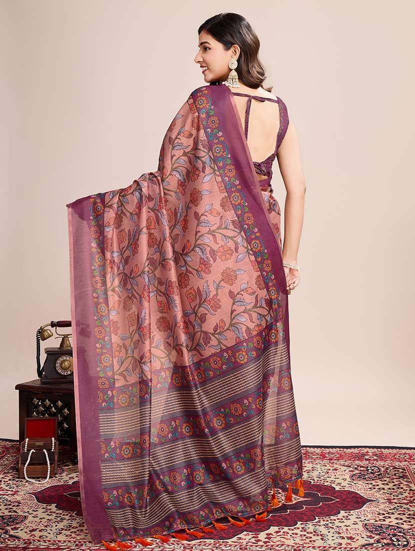women floral printed casual wear saree with blouse - 21998813 - Standard Image - 2