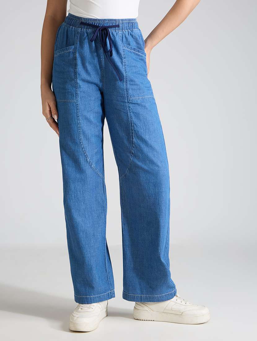 women solid high rise relaxed fit jeans