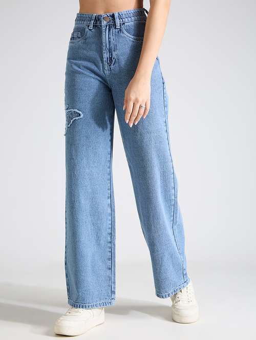women light blue high rise wide leg jeans - 21998828 -  Standard Image - 0