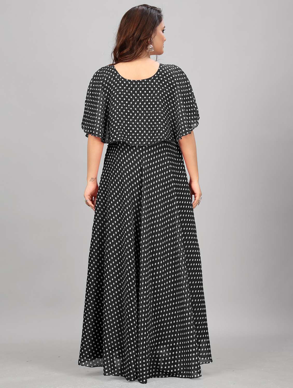 women polka dot tie up neck semi-stitched gown - 21998829 -  Standard Image - 2
