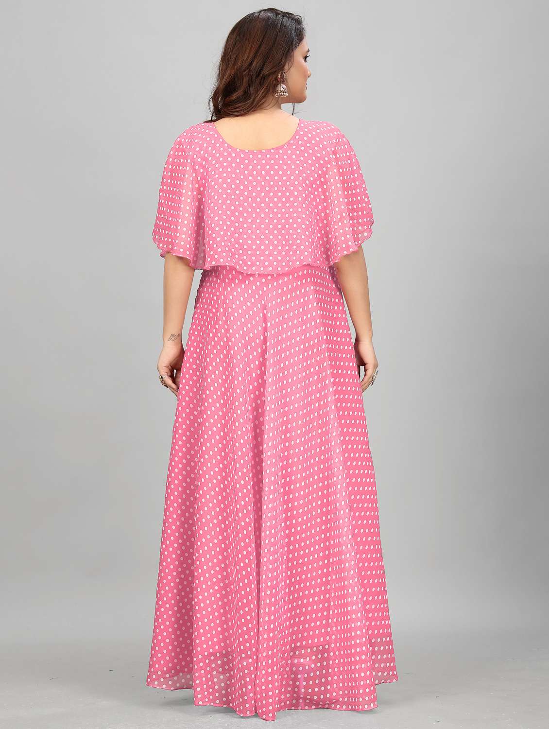 women polka dot tie up neck semi-stitched gown - 21998830 -  Standard Image - 2