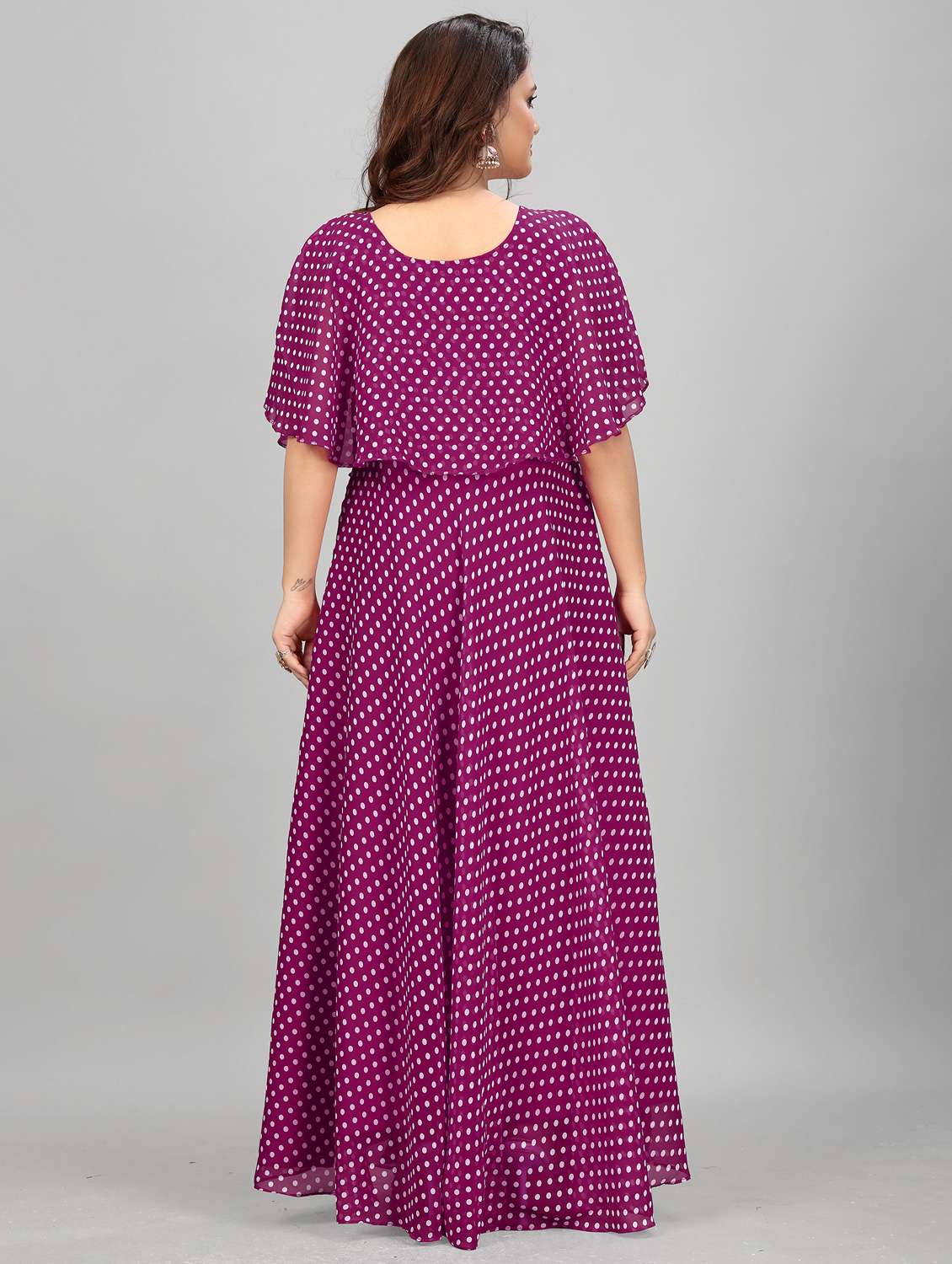 women polka dot tie up neck semi-stitched gown - 21998831 -  Standard Image - 2