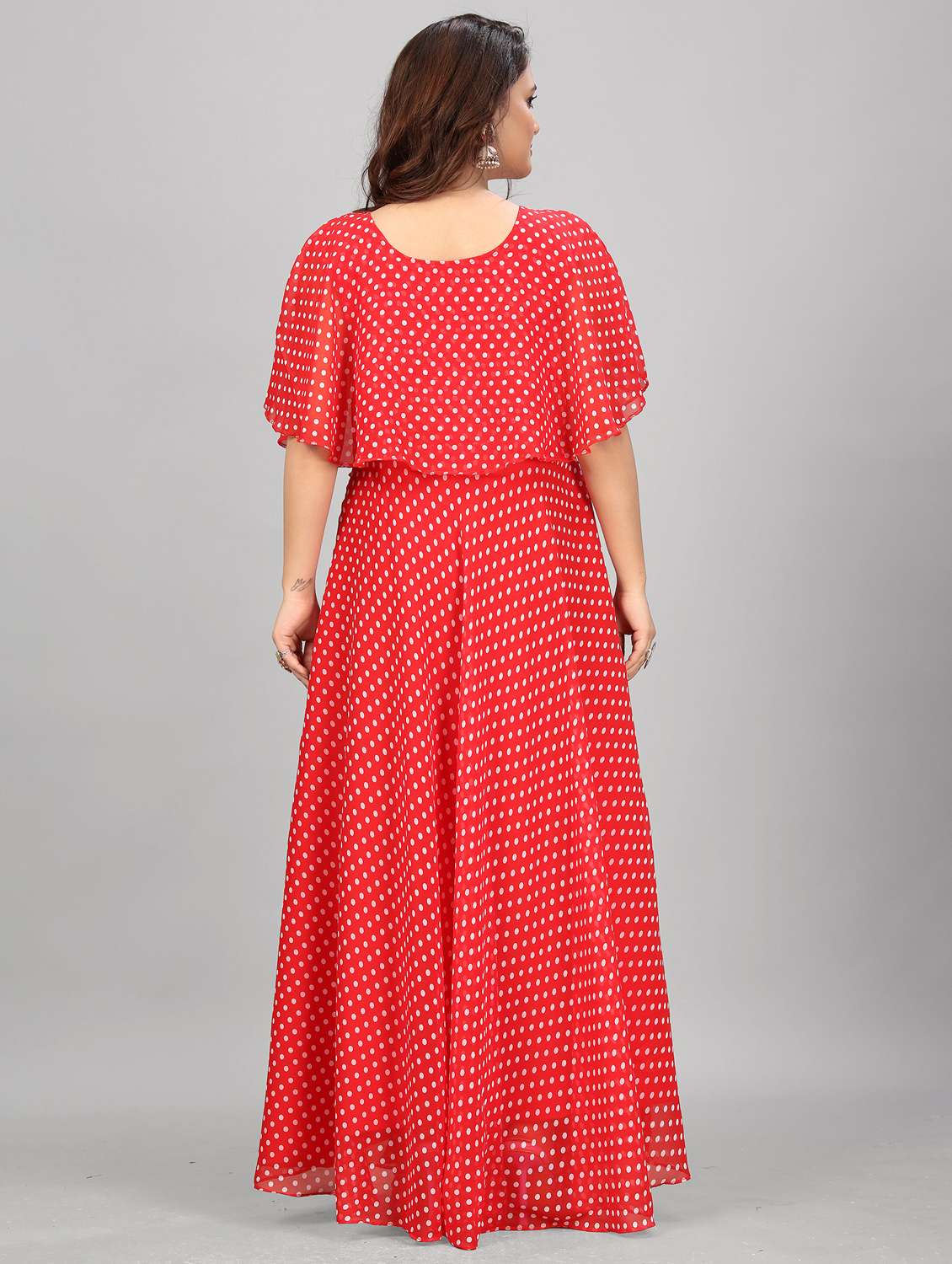 women polka dot tie up neck semi-stitched gown - 21998832 -  Standard Image - 2