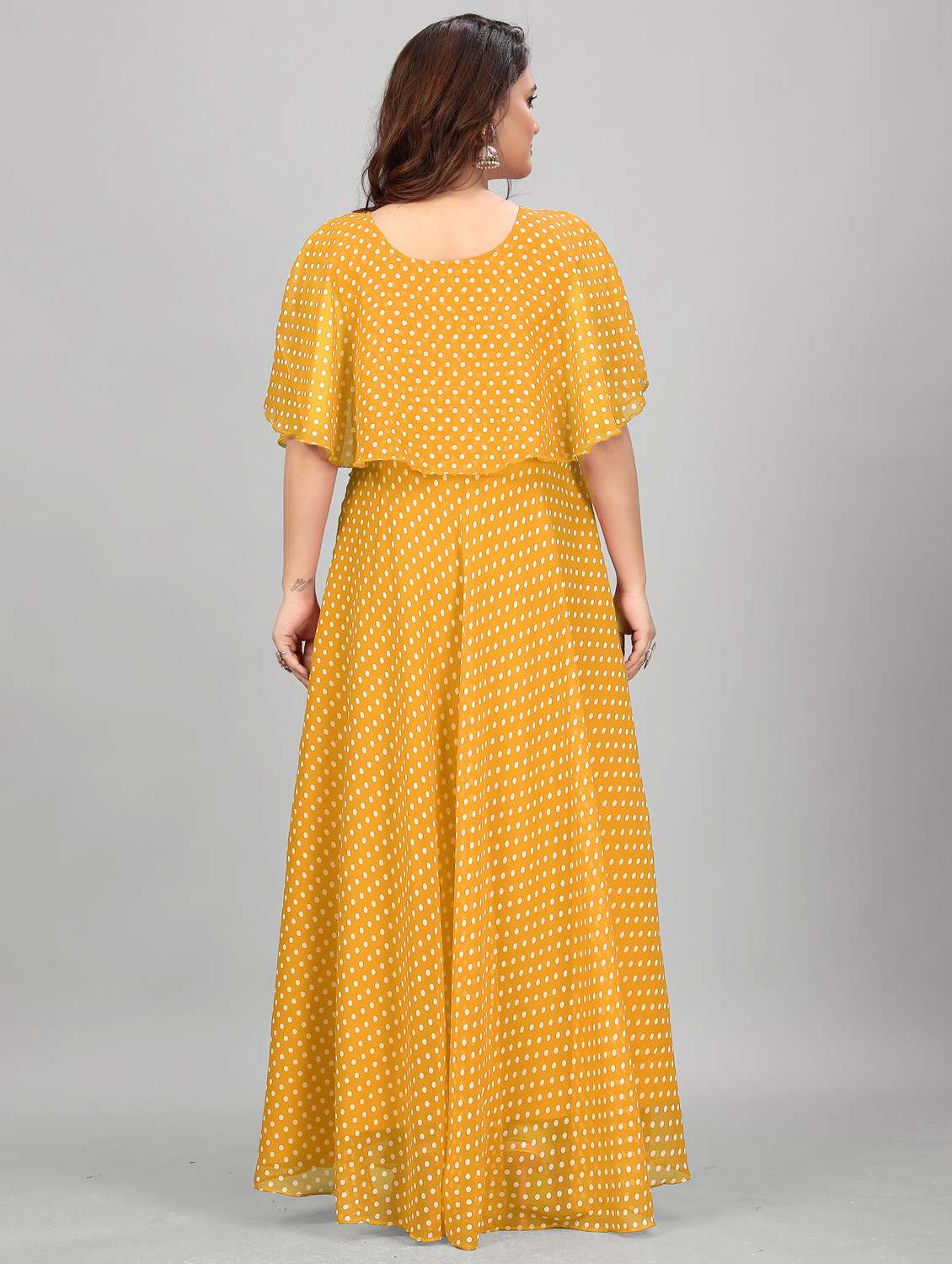 women polka dot tie up neck semi-stitched gown - 21998833 -  Standard Image - 2