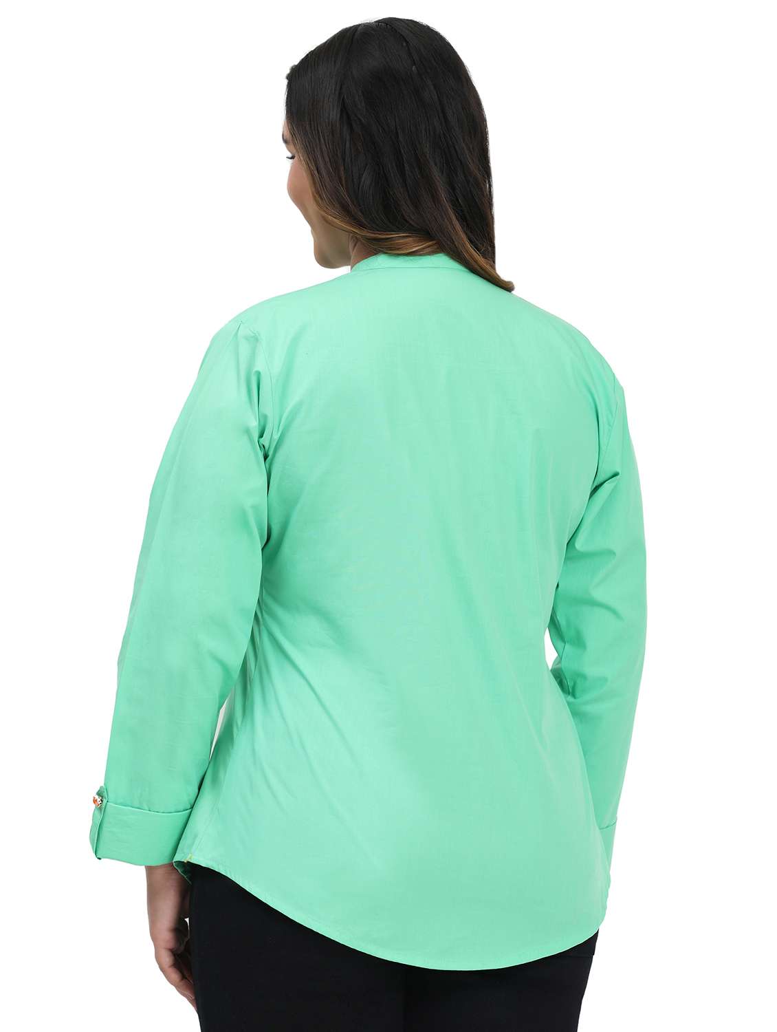 women solid mandarin neck regular top - 21998839 -  Standard Image - 2