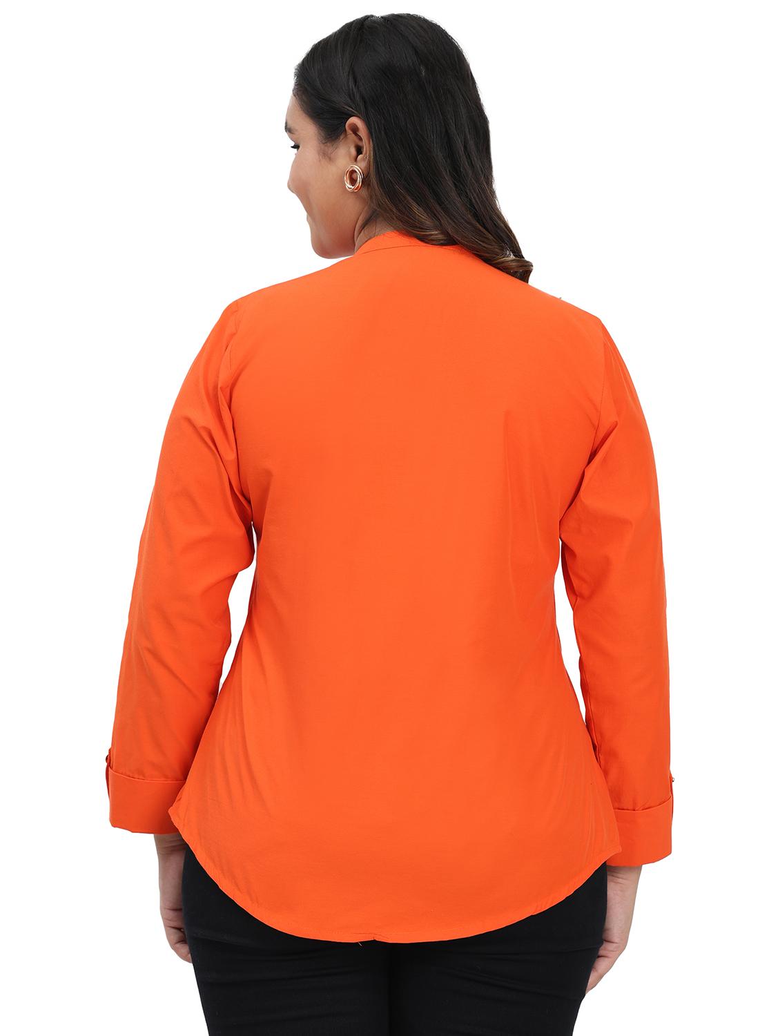women solid mandarin neck regular top - 21998840 - Standard Image - 2