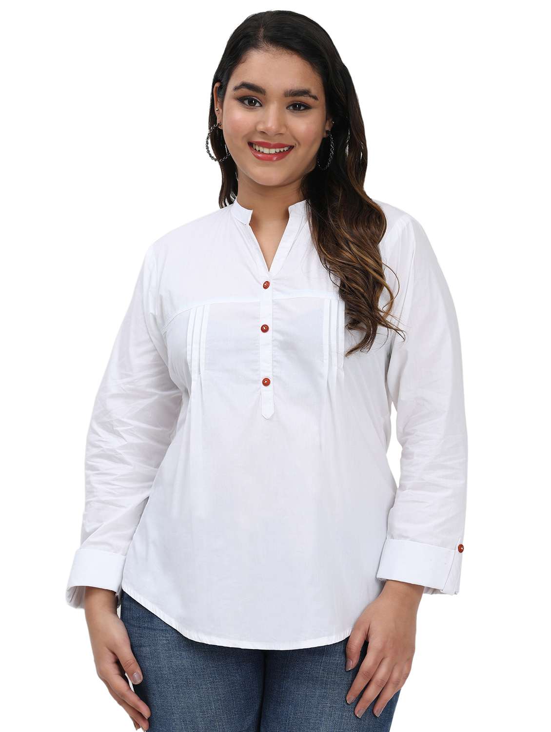 women solid mandarin neck regular top