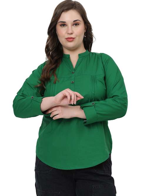 women solid mandarin neck regular top - 21998845 -  Standard Image - 0