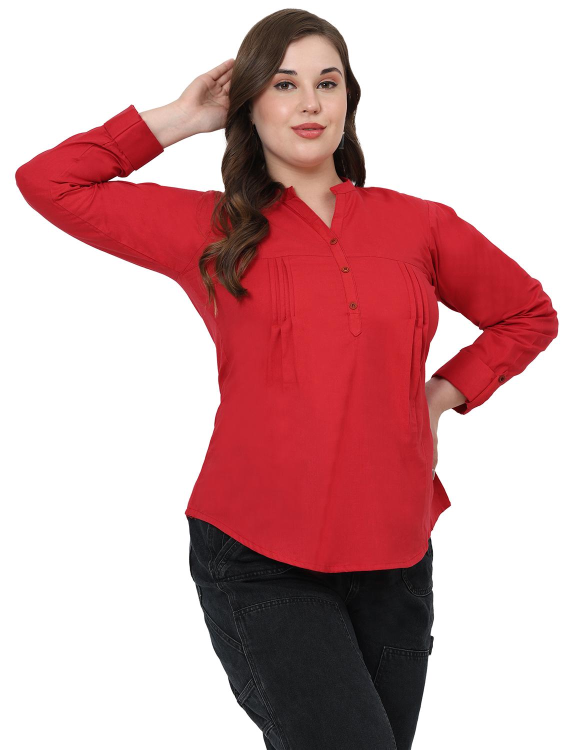 women solid mandarin neck regular top - 21998846 - Standard Image - 2