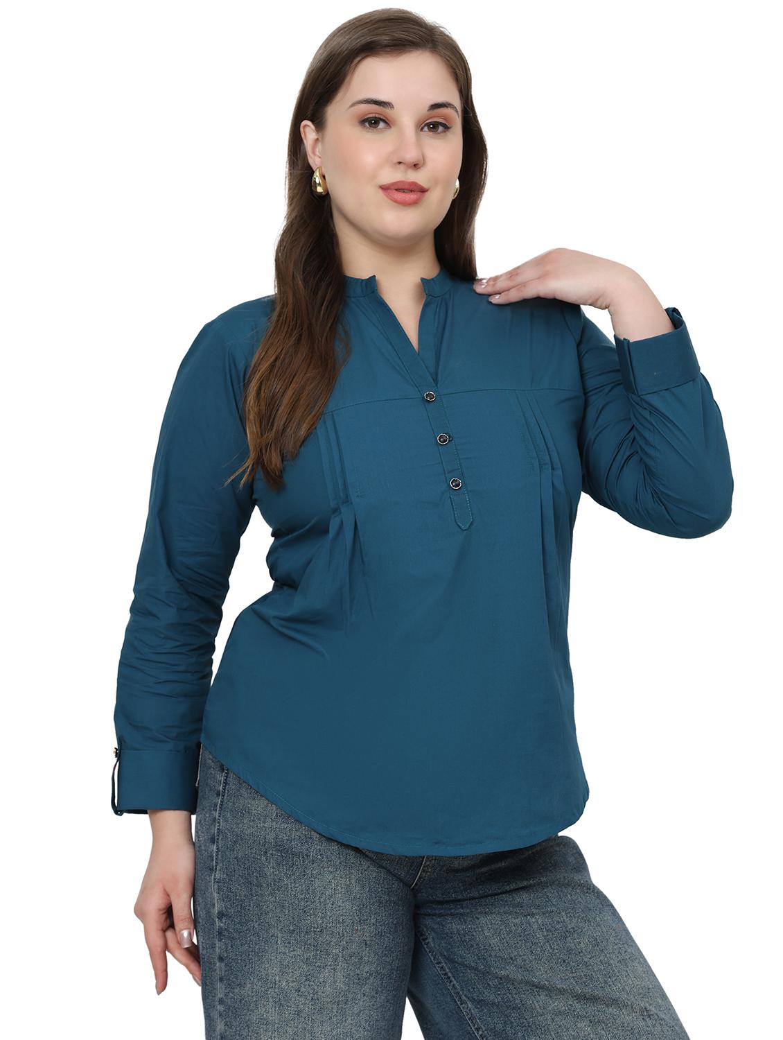 women solid mandarin neck regular top - 21998847 - Standard Image - 2