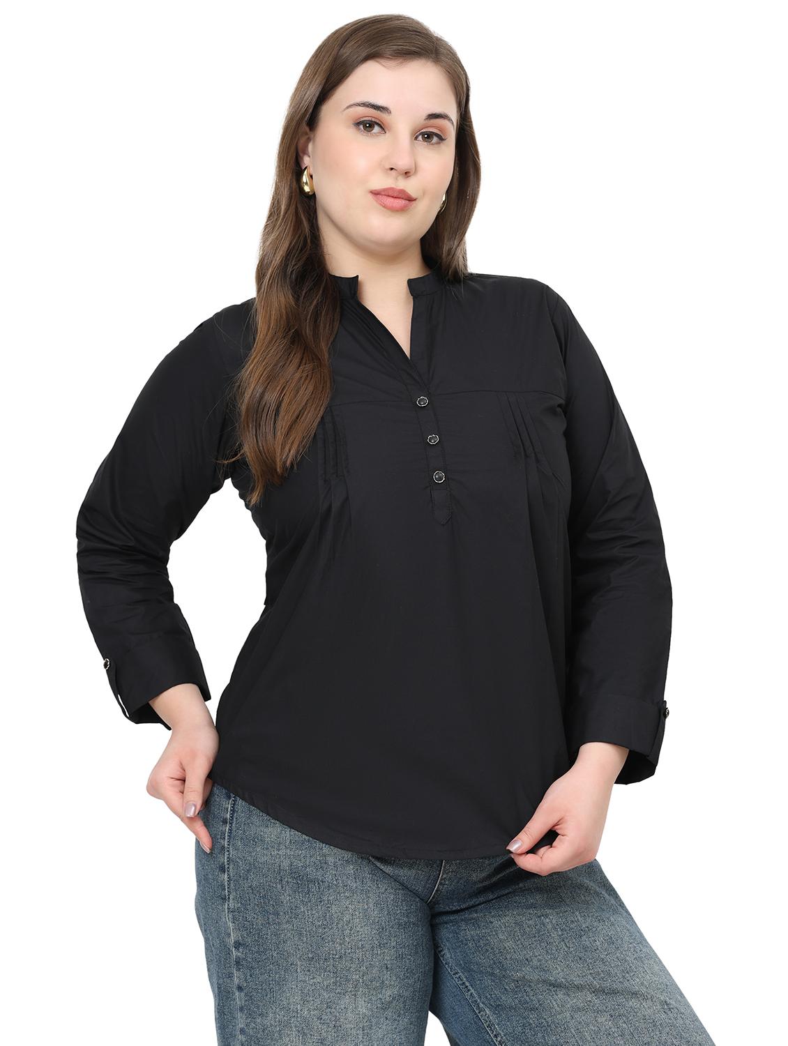 women solid mandarin neck regular top - 21998848 - Standard Image - 2