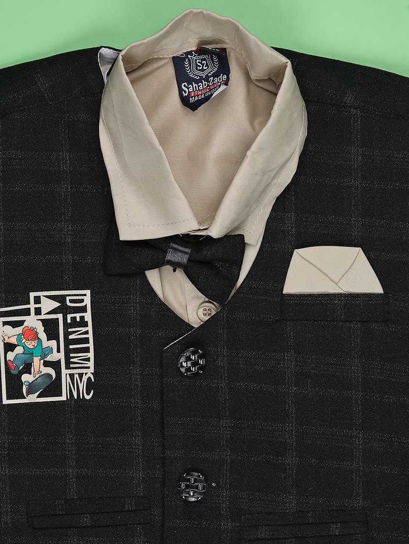 boys checkered long sleeve trouser shirt with waistcoat set - 21998975 -  Standard Image - 2